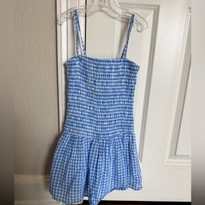 Hollister sz XXS Blue and White Gingham Smocked Romper